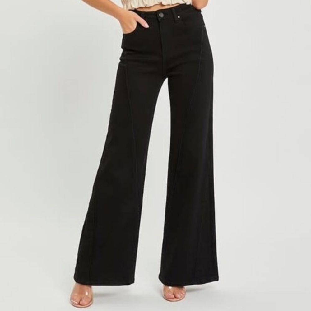 RISEN Los Angeles High Rise Twisted Seam Wide Jeans Black NWT Size 5/27 New